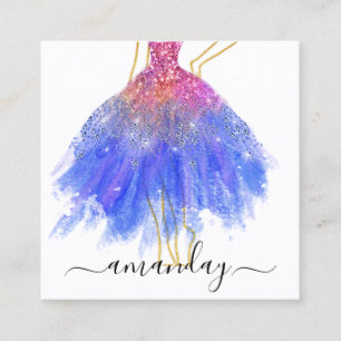 Tarjeta De Visita Cuadrada Diseñador de moda Purpurina Vestido logotipo QR G