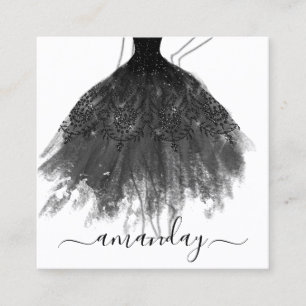 Tarjeta De Visita Cuadrada Diseñador de moda Purpurina Vestido logotipo QR N