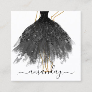 Tarjeta De Visita Cuadrada Diseñador de moda Purpurina Vestido logotipo QR Or