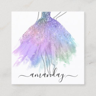 Tarjeta De Visita Cuadrada Diseñador de moda Purpurina Vestido logotipo QR Pl