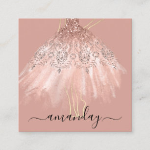Tarjeta De Visita Cuadrada Diseñador de moda Purpurina Vestido logotipo Rosa