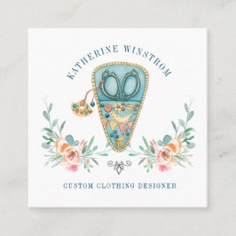 Tarjeta De Visita Cuadrada Diseñador de moda Seamstress Mascar rosa azul