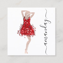 Tarjeta De Visita Cuadrada Diseñador de moda Tienda ropa roja QRCode Logo Bla