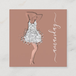 Tarjeta De Visita Cuadrada Diseñador de moda Tienda Rosa Vestido gris Código 