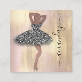 Tarjeta De Visita Cuadrada Diseñador de moda Tienda Rosa Vestido negro Código