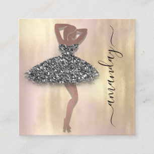 Tarjeta De Visita Cuadrada Diseñador de moda Tienda Rosa Vestido negro Código