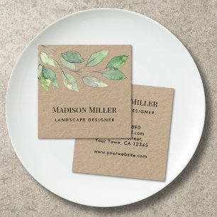 Tarjeta De Visita Cuadrada Diseñador de paisajes Acuarela Vegetación
