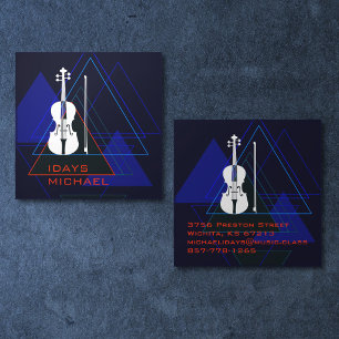 Tarjeta De Visita Cuadrada Diseñador de violines de música azul de la marina 