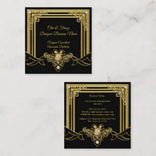 Tarjeta De Visita Cuadrada Diseñador elegante negro de joyas de oro