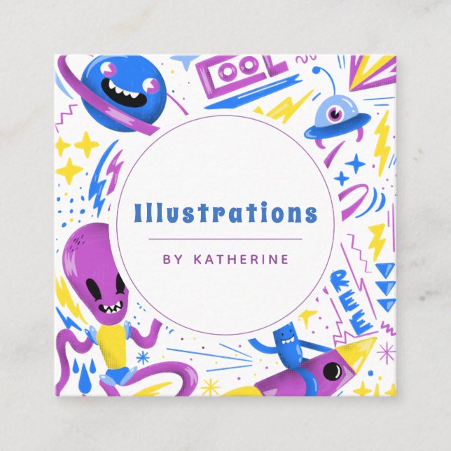 Tarjeta De Visita Cuadrada Diseñador gráfico de Ilustracion con estilo Person (Anverso)