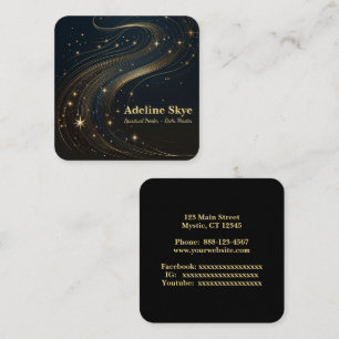 Tarjeta De Visita Cuadrada Diseño celeste sobre negro
