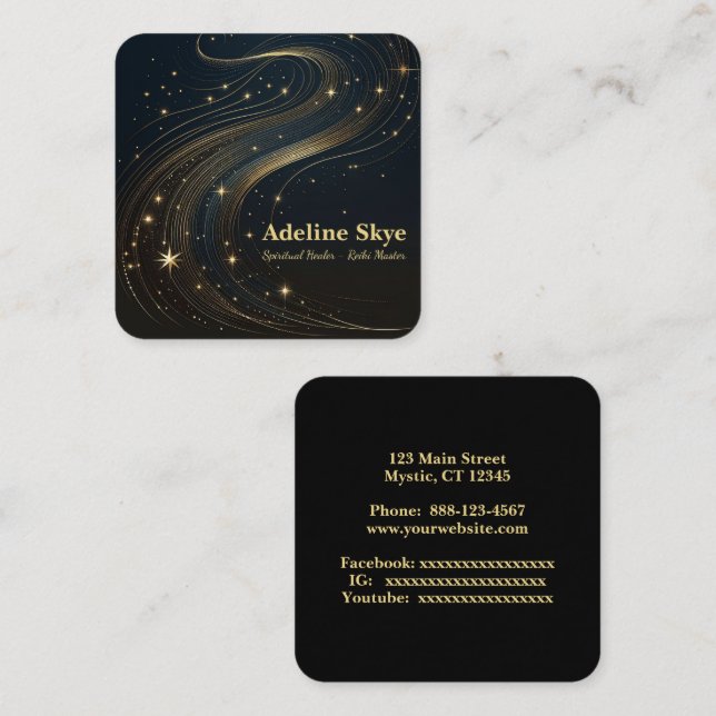 Tarjeta De Visita Cuadrada Diseño celeste sobre negro (Anverso / Reverso)