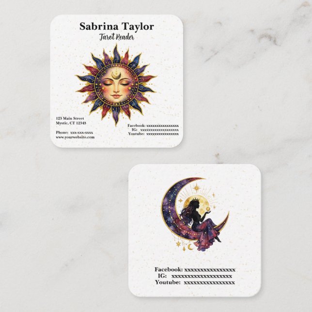 Tarjeta De Visita Cuadrada Diseño celestial místico (Anverso / Reverso)