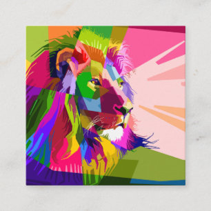 Tarjeta De Visita Cuadrada Diseño de arte pop prismático colorido de león-625