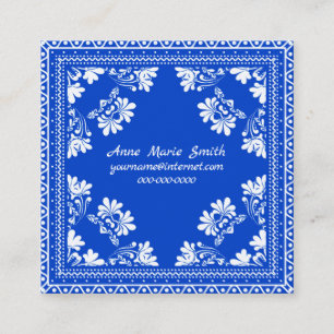 Tarjeta De Visita Cuadrada Diseño de bandana azul y blanca