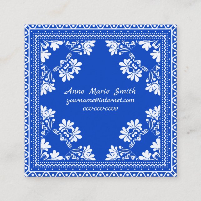 Tarjeta De Visita Cuadrada Diseño de bandana azul y blanca (Anverso)