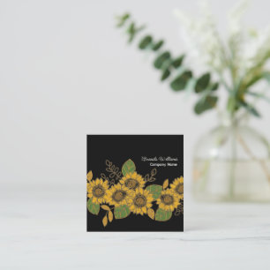 Tarjeta De Visita Cuadrada Diseño de boceto de girasol, floral