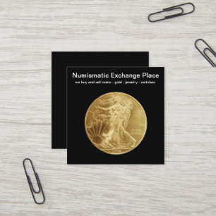 Tarjeta De Visita Cuadrada Diseño de comerciante de monedas numismáticas