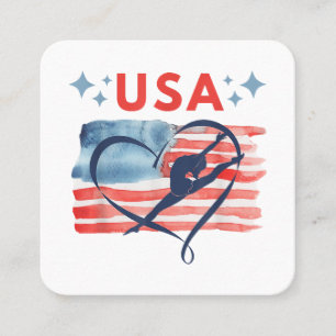 Tarjeta De Visita Cuadrada Diseño de gimnasia con bandera norteamericana patr