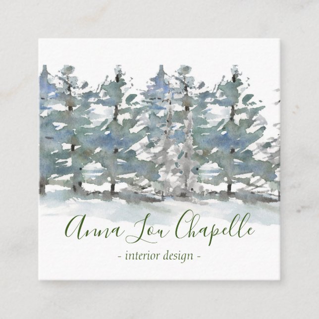 Tarjeta De Visita Cuadrada Diseño de los árboles forestales de la acuarela (Anverso)