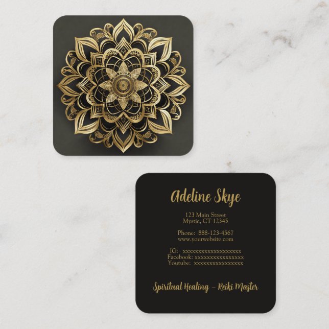 Tarjeta De Visita Cuadrada Diseño de Mandala (Anverso / Reverso)