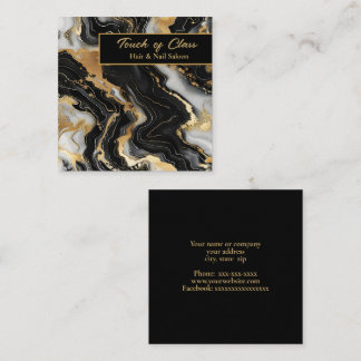 Tarjeta De Visita Cuadrada Diseño de mármol negro, dorado y blanco