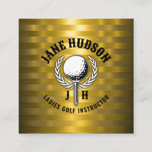 Tarjeta De Visita Cuadrada Diseño de monograma de golf de bandas de oro de pe