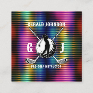 Tarjeta De Visita Cuadrada Diseño de monograma de golf de color metálico pers