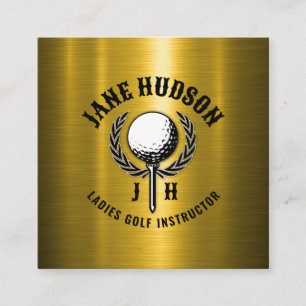 Tarjeta De Visita Cuadrada Diseño de monograma de golf personalizado en oro e