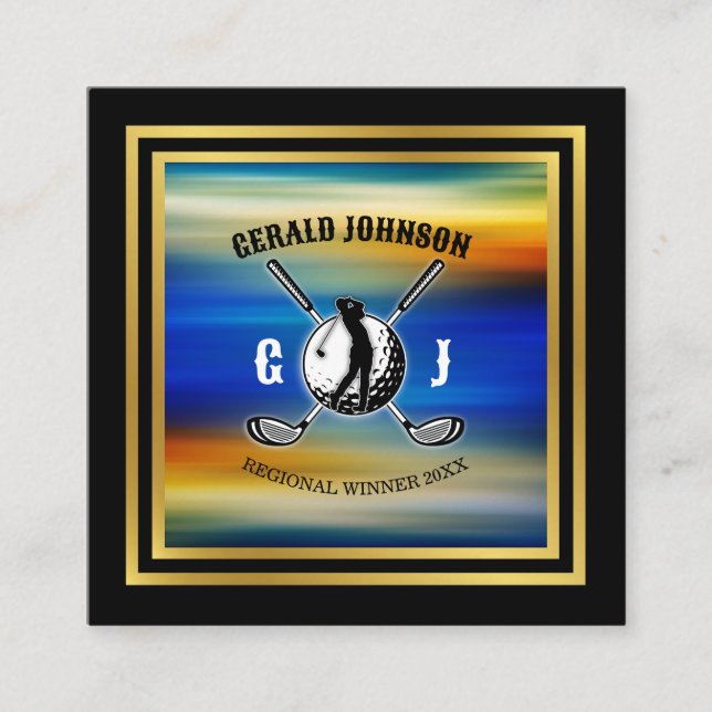 Tarjeta De Visita Cuadrada Diseño de monograma de golf Personalizado minimali (Anverso)