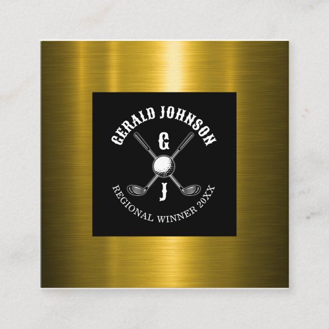 Tarjeta De Visita Cuadrada Diseño de Monograma de Golf Personalizado Minimali (Anverso)