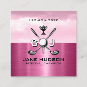 Tarjeta De Visita Cuadrada Diseño de monograma elegante para golfista femenin