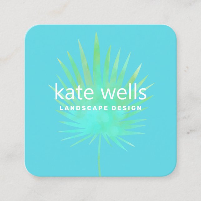 Tarjeta De Visita Cuadrada Diseño de paisajes tropicales de la rama de la pal (Anverso)