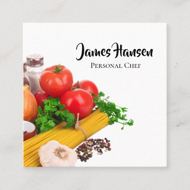 Tarjeta De Visita Cuadrada Diseño de vegetales para chefs personales (Anverso)
