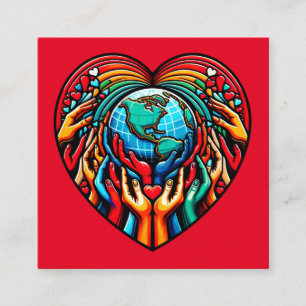Tarjeta De Visita Cuadrada Diseño del Globe de la Unidad del Emblema de Solid