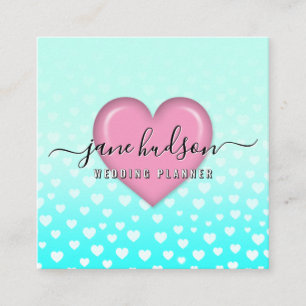 Tarjeta De Visita Cuadrada Diseño elegante de corazón rosa y lunares