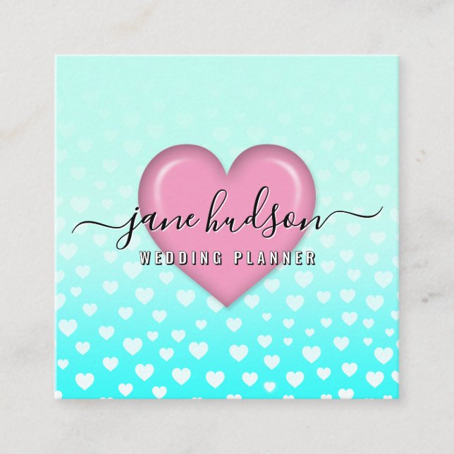 Tarjeta De Visita Cuadrada Diseño elegante de corazón rosa y lunares (Anverso)