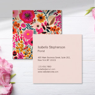 Tarjeta De Visita Cuadrada Diseño floral abstracto y colorido de floristería