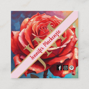 Tarjeta De Visita Cuadrada Diseño floral generado por IA Rosa de época