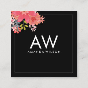 Tarjeta De Visita Cuadrada Diseño floral monograma