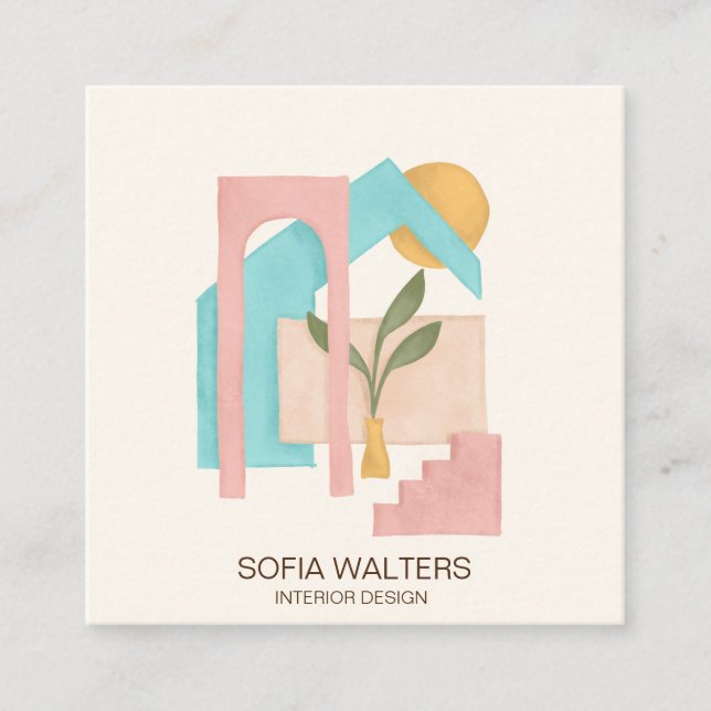 Tarjeta De Visita Cuadrada diseño interior hogar estreno hotel inmobiliario (Anverso)