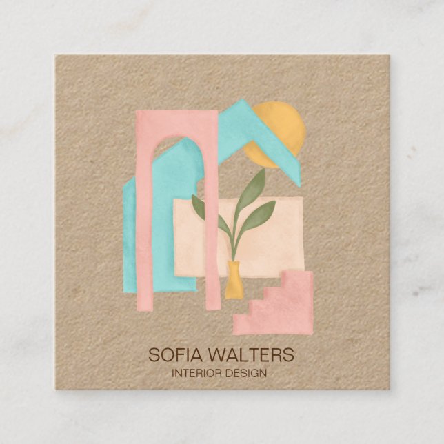 Tarjeta De Visita Cuadrada diseño interior hogar estreno hotel inmobiliario (Anverso)
