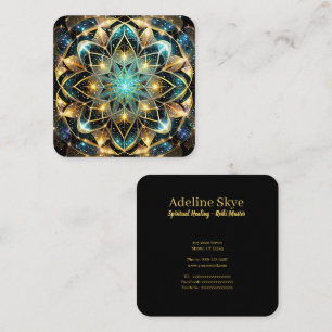 Tarjeta De Visita Cuadrada diseño mandala mística en colores vivos
