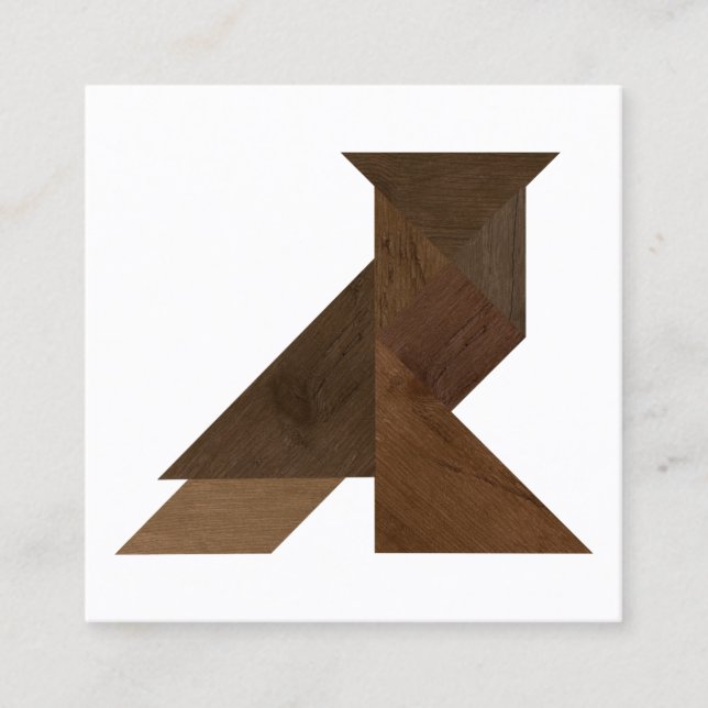 Tarjeta De Visita Cuadrada Diseño moderno estilo madera de búho tangram (Anverso)