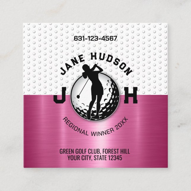 Tarjeta De Visita Cuadrada Diseño monográfico para mujeres golfistas (Anverso)
