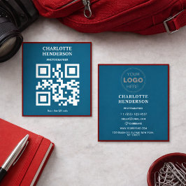 Tarjeta De Visita Cuadrada Diseño Profesional de Código QR Minimalista