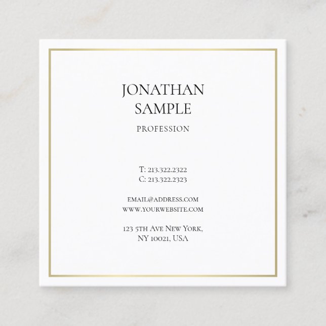Tarjeta De Visita Cuadrada Diseño profesional moderno Sleek Gold Elegante (Anverso)