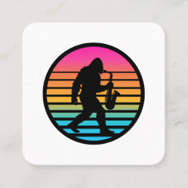 Tarjeta De Visita Cuadrada Diseño Retro Puesta de Sol Saxofón Jazz Bigfoot