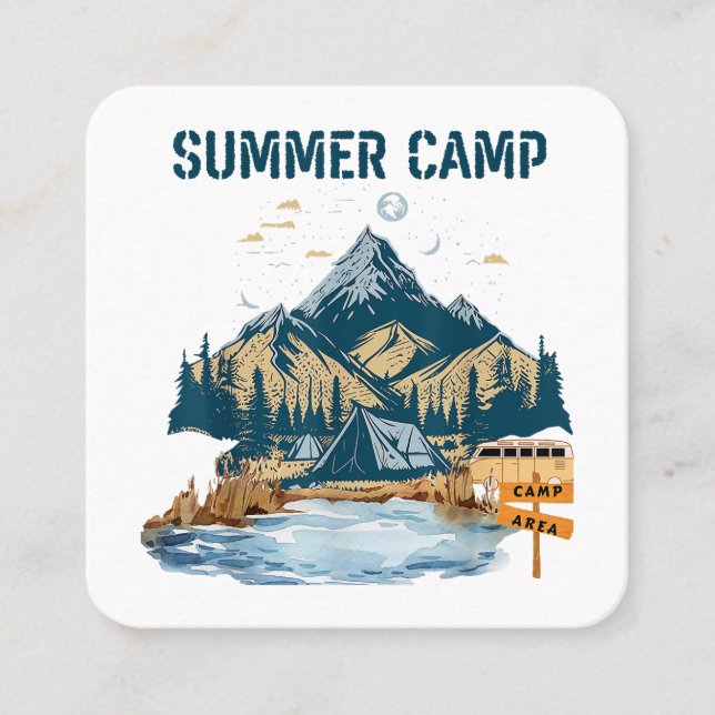 Tarjeta De Visita Cuadrada Diseño sencillo en el campamento de verano (Anverso)