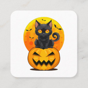 Tarjeta De Visita Cuadrada Disfraz de Halloween de calabaza gato negro